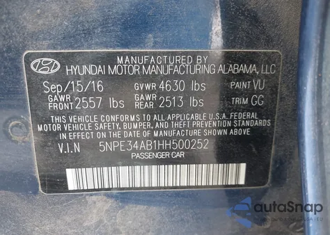 2017 Hyundai Sonata Limited 2.0T from USA, damaged, VIN 5NPE34AB1HH500252